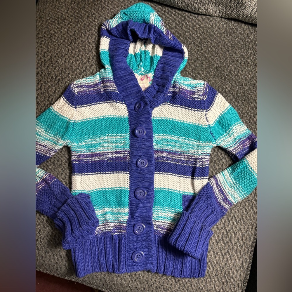 Youth Girls OP Ocean Pacific Striped Button Cardigan Size Medium 7/8